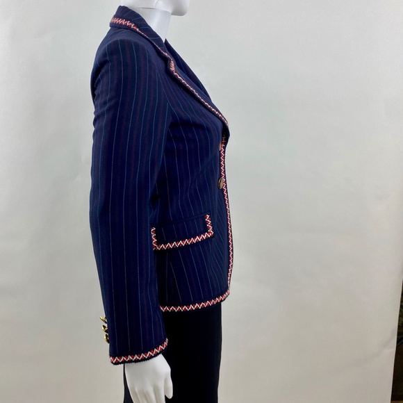 Gucci Navy Blue stripe Contrast Trim Detail Blazer Size 36 - Picture 2 of 7